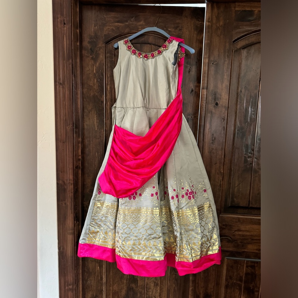 Grey and Hot Pink Indian Dress